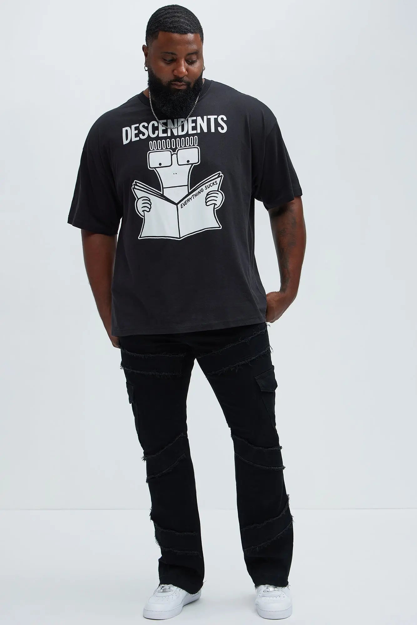 Simi Fray Cargo Stacked Skinny Flare Jeans - Black Fashion Nova