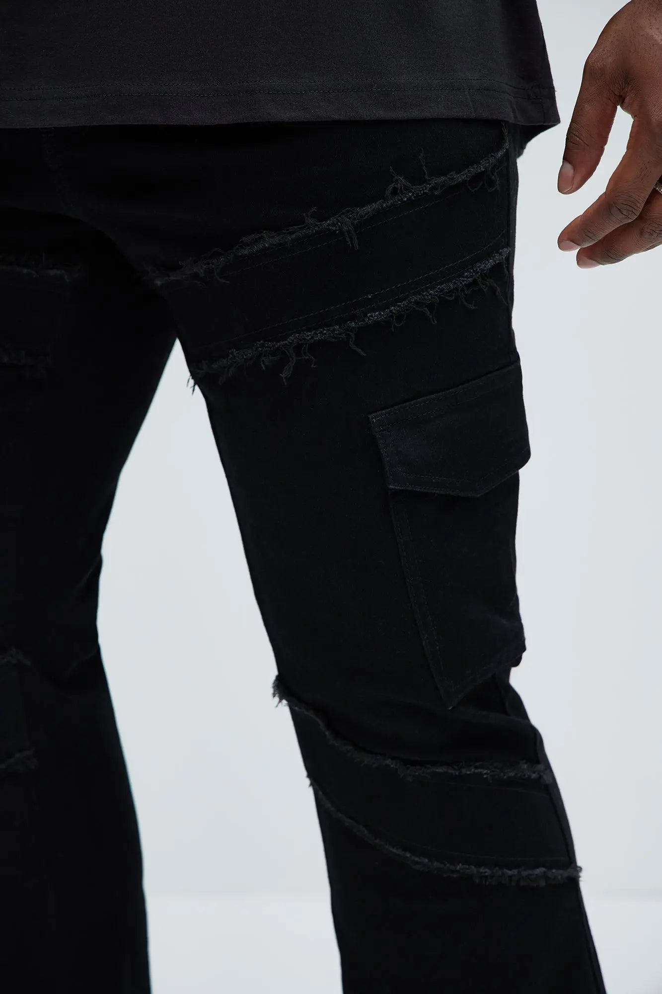 Simi Fray Cargo Stacked Skinny Flare Jeans - Black Fashion Nova