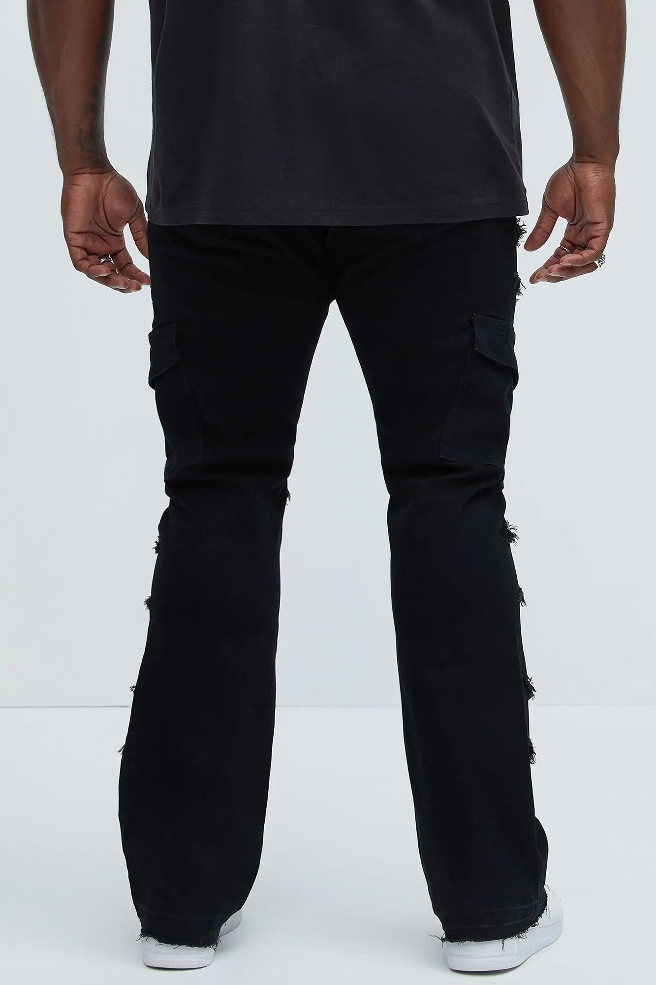 Simi Fray Cargo Stacked Skinny Flare Jeans - Black Fashion Nova