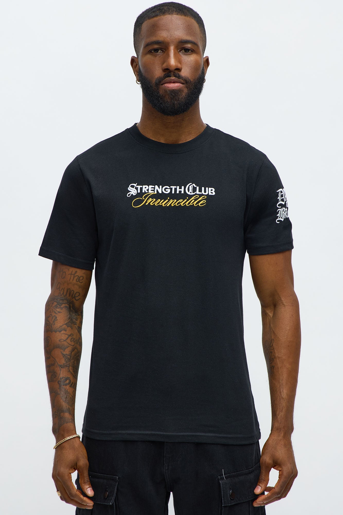 Strength Club Embroidery Short Sleeve Tee - Black Fashion Nova
