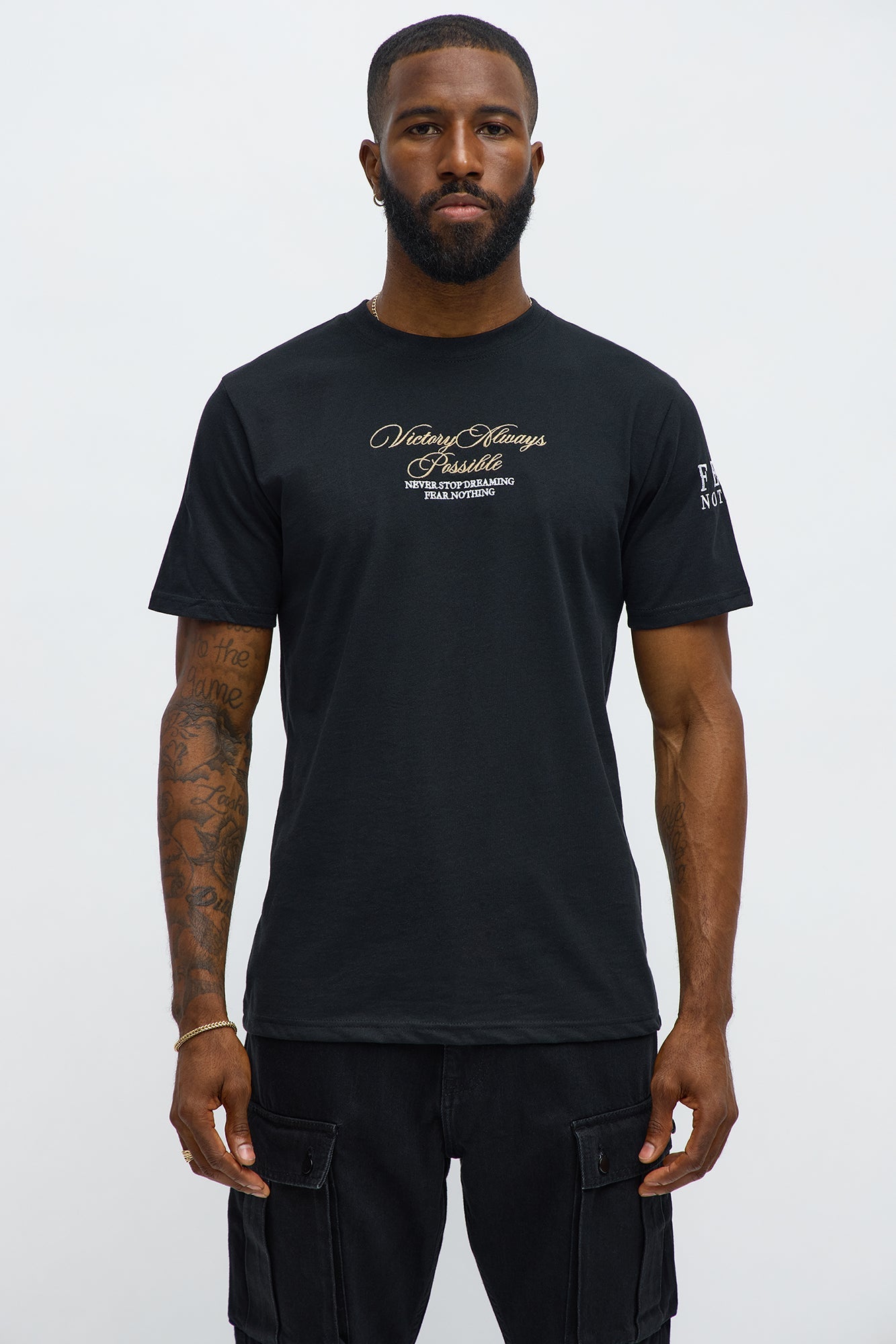 Victory Embroidery Short Sleeve Tee - Black Fashion Nova