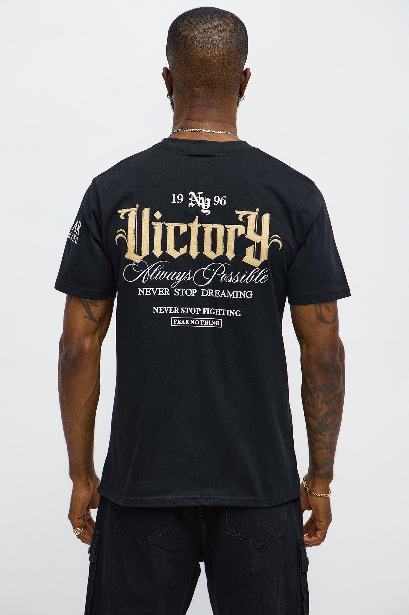 Victory Embroidery Short Sleeve Tee - Black Fashion Nova