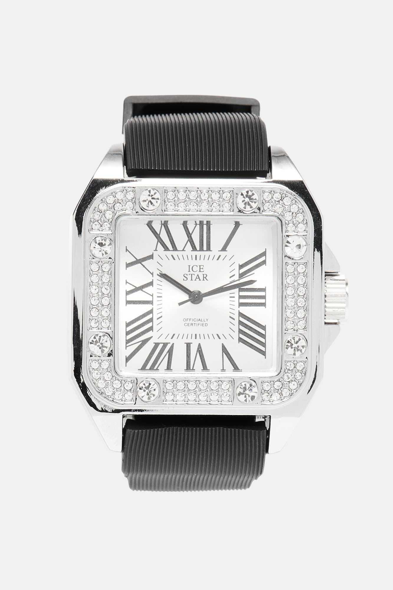 Time To Go Iced Watch - Silver/Black Fashion Nova
