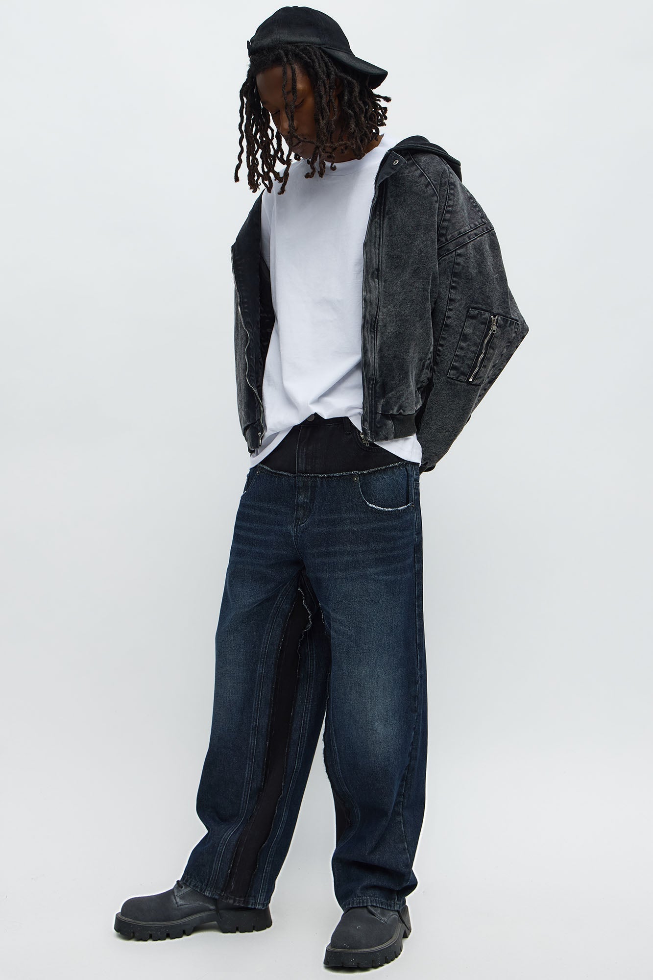 Baggy Double Waist Two Tone Jean - Indigo Fashion Nova