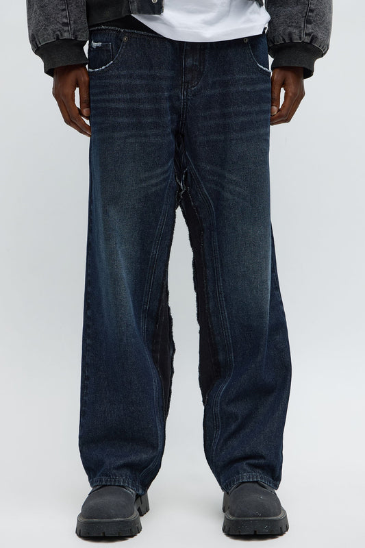 Baggy Double Waist Two Tone Jean - Indigo Fashion Nova