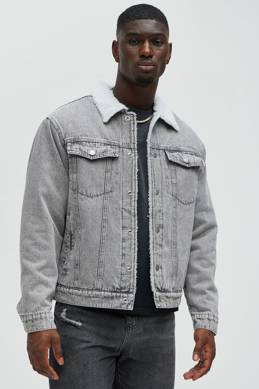Street Dreams Sherpa Collar Jacket - Grey/combo Fashion Nova