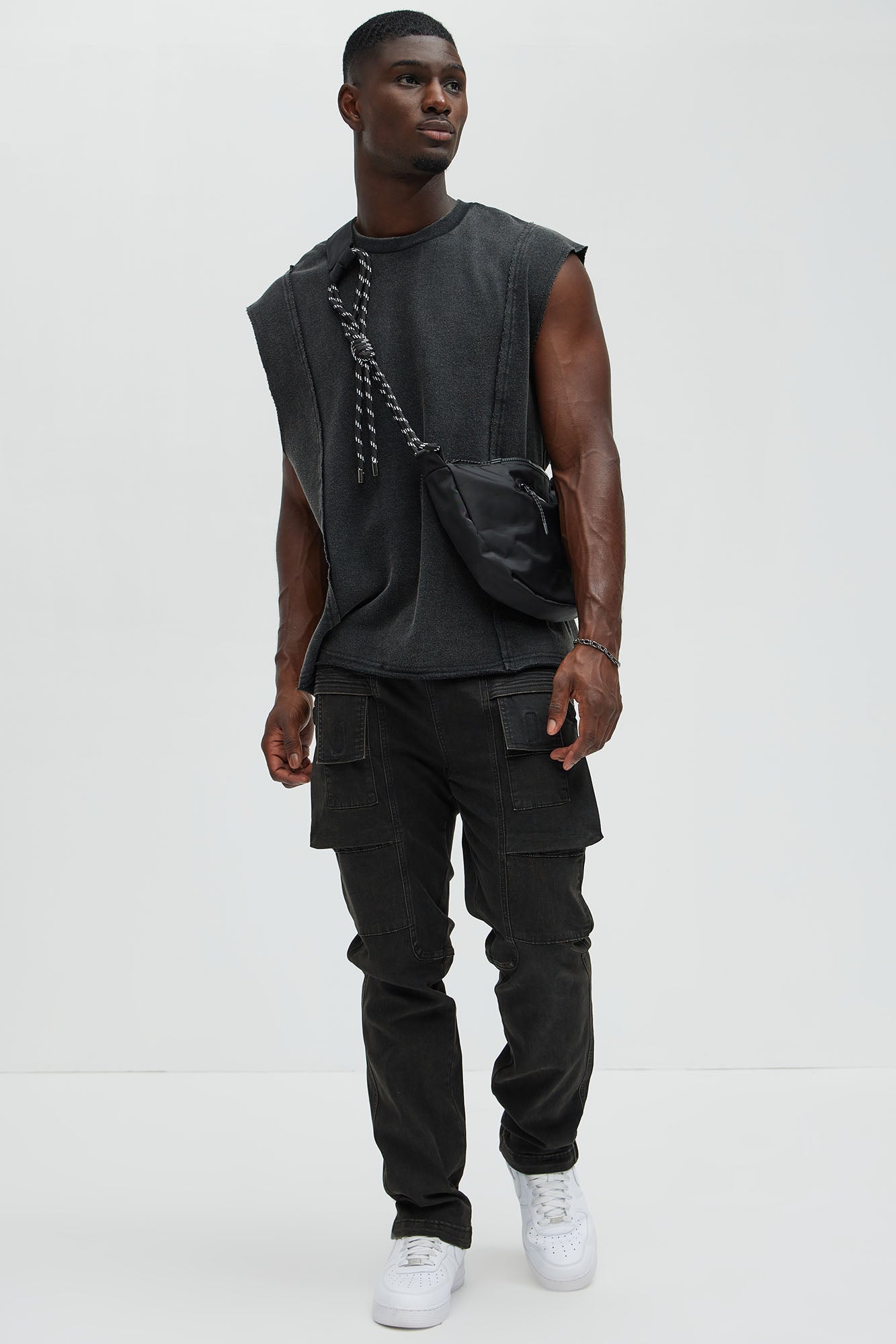 Greaser Paneled Fleece Muscle Tee - Black Wash Fashion Nova