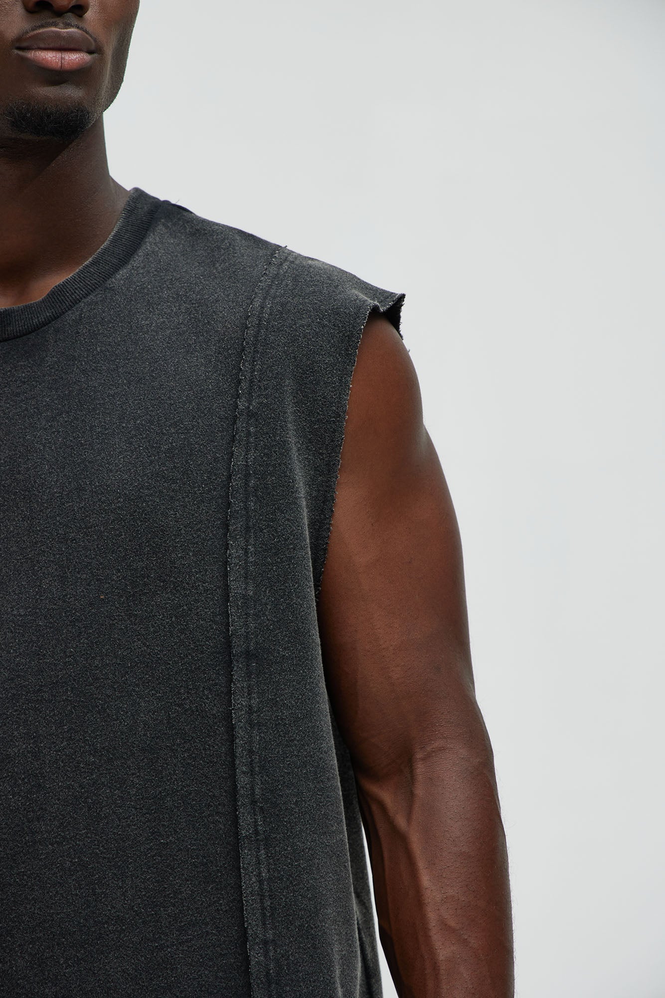 Greaser Paneled Fleece Muscle Tee - Black Wash Fashion Nova