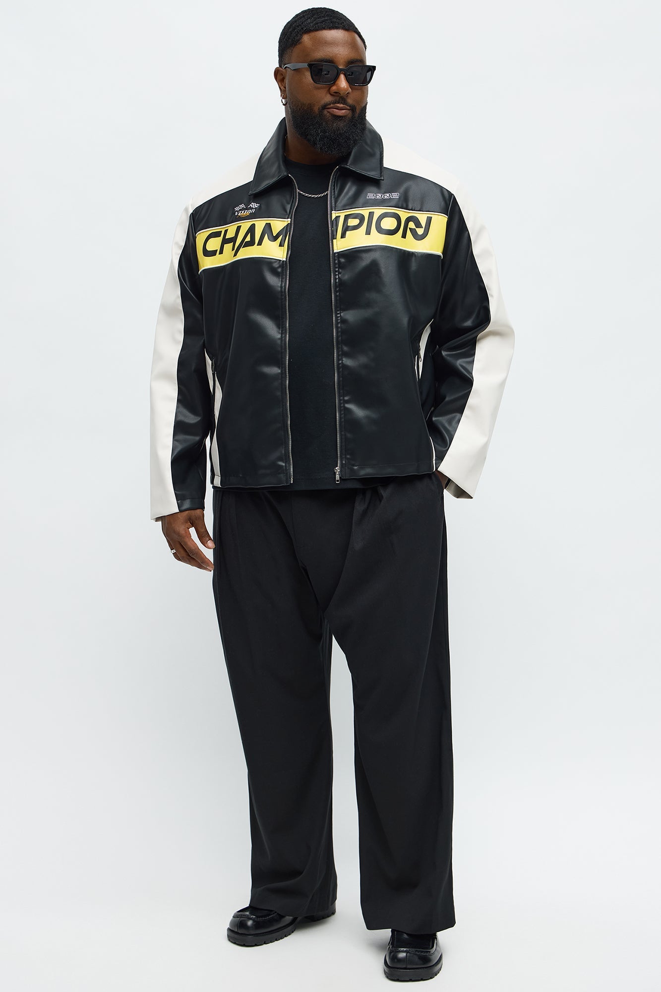Relaxed Racer Moto Zip Jacket - Black/combo Fashion Nova
