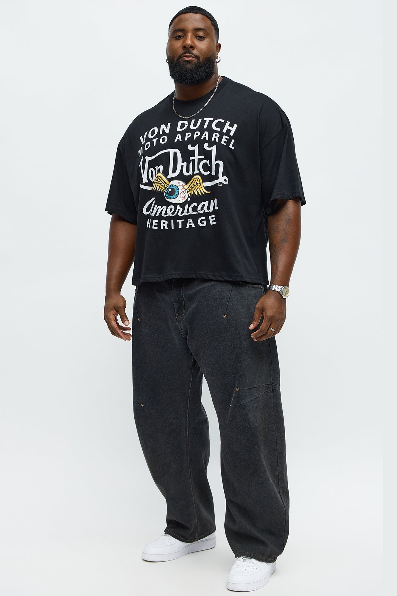 Oversized Cropped Von Dutch Moto Tee - Black Fashion Nova