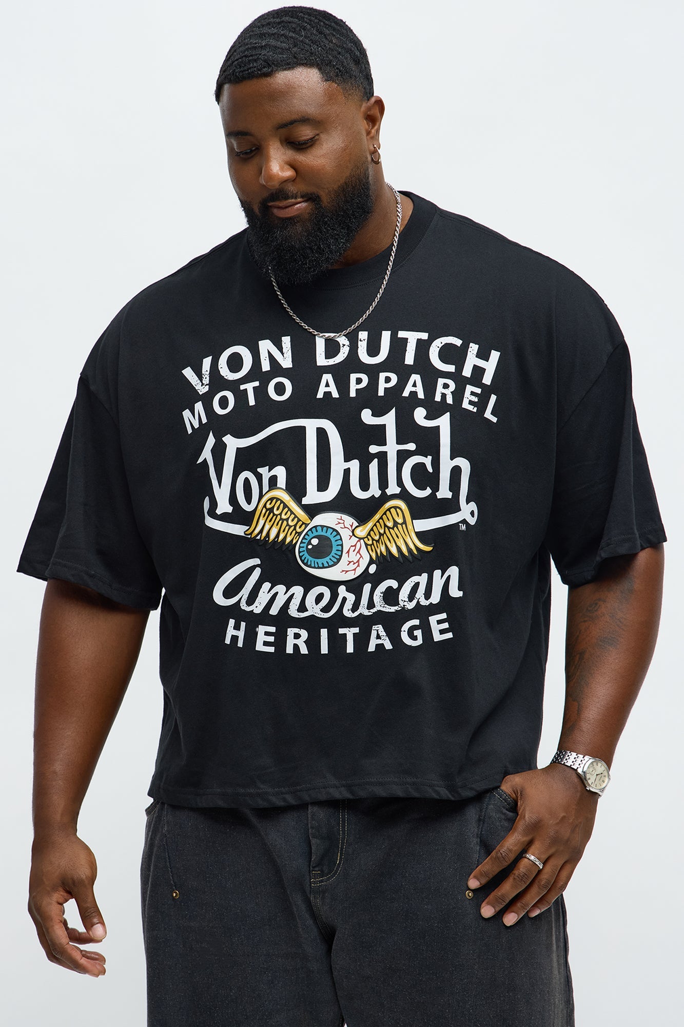 Oversized Cropped Von Dutch Moto Tee - Black Fashion Nova