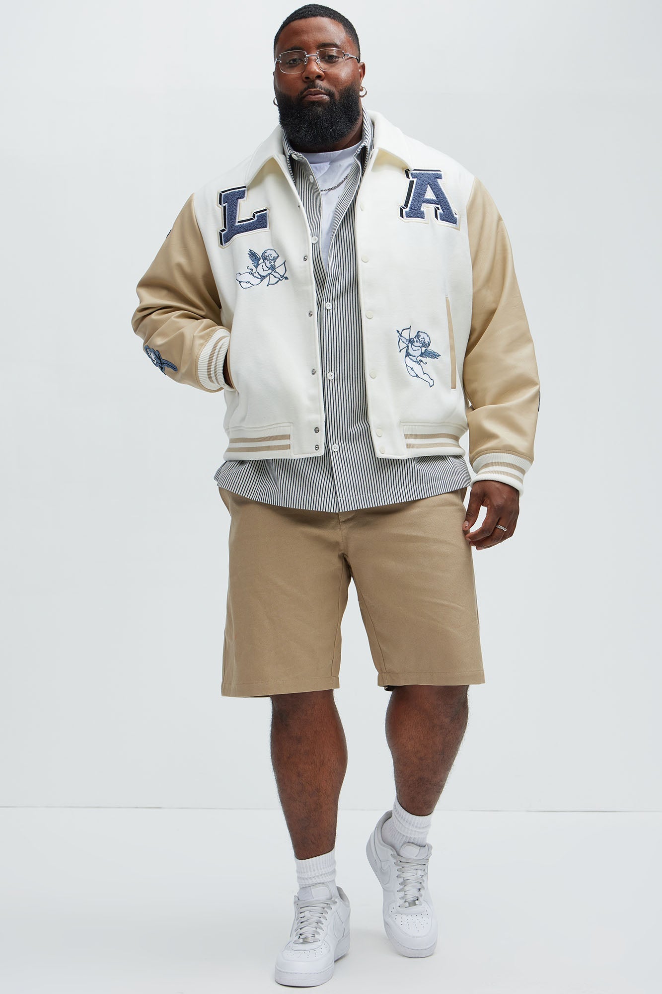LA Patchwork Varsity Jacket - Cream/combo Fashion Nova
