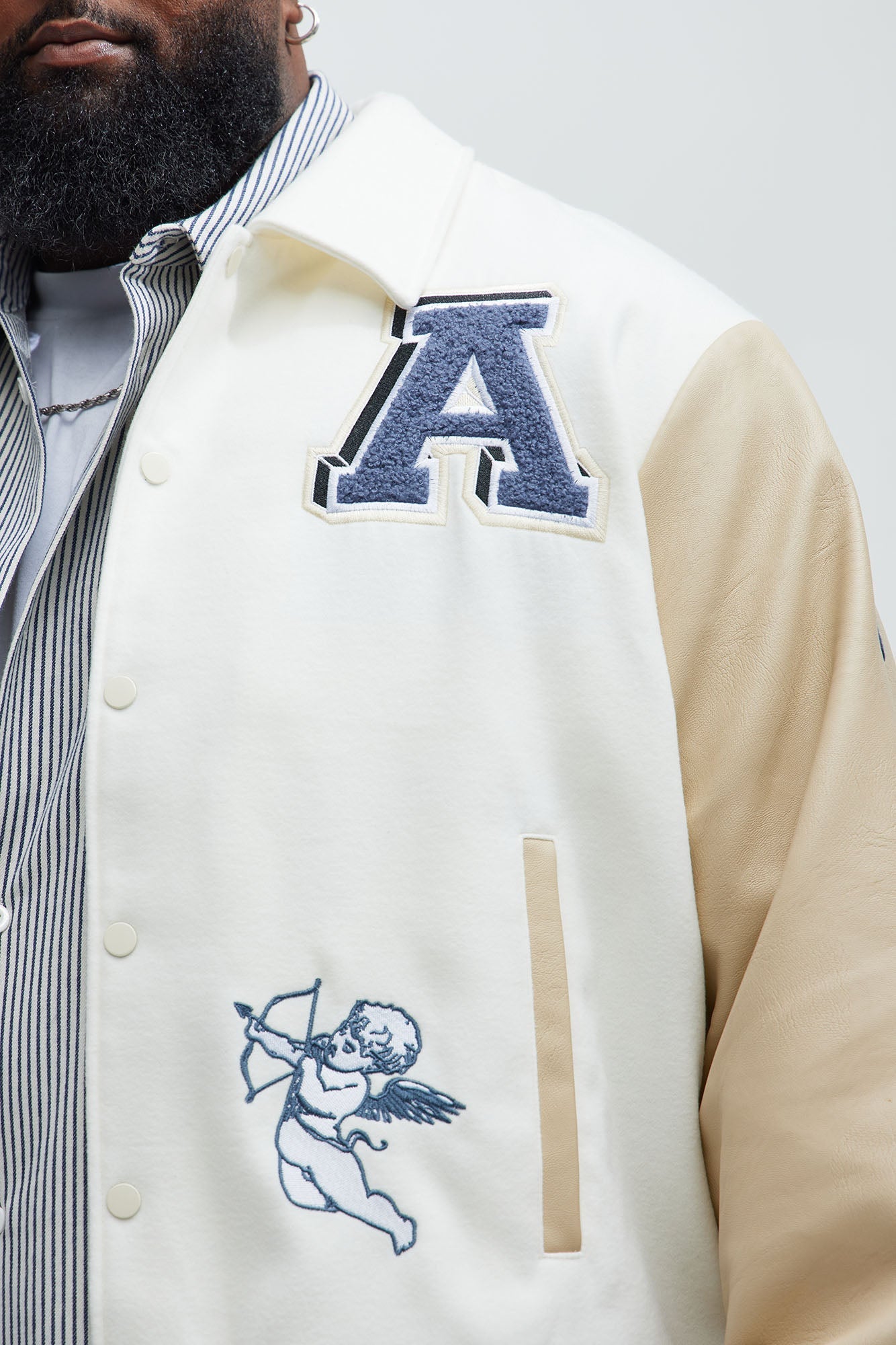LA Patchwork Varsity Jacket - Cream/combo Fashion Nova