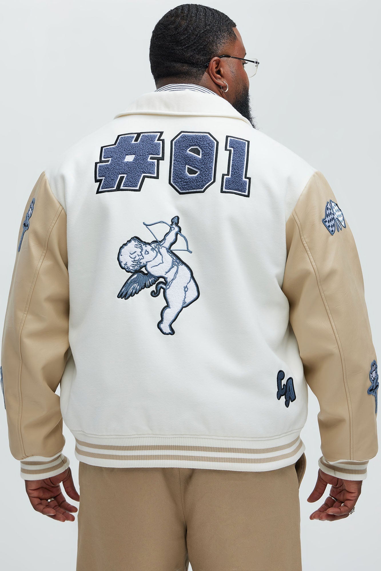 LA Patchwork Varsity Jacket - Cream/combo Fashion Nova