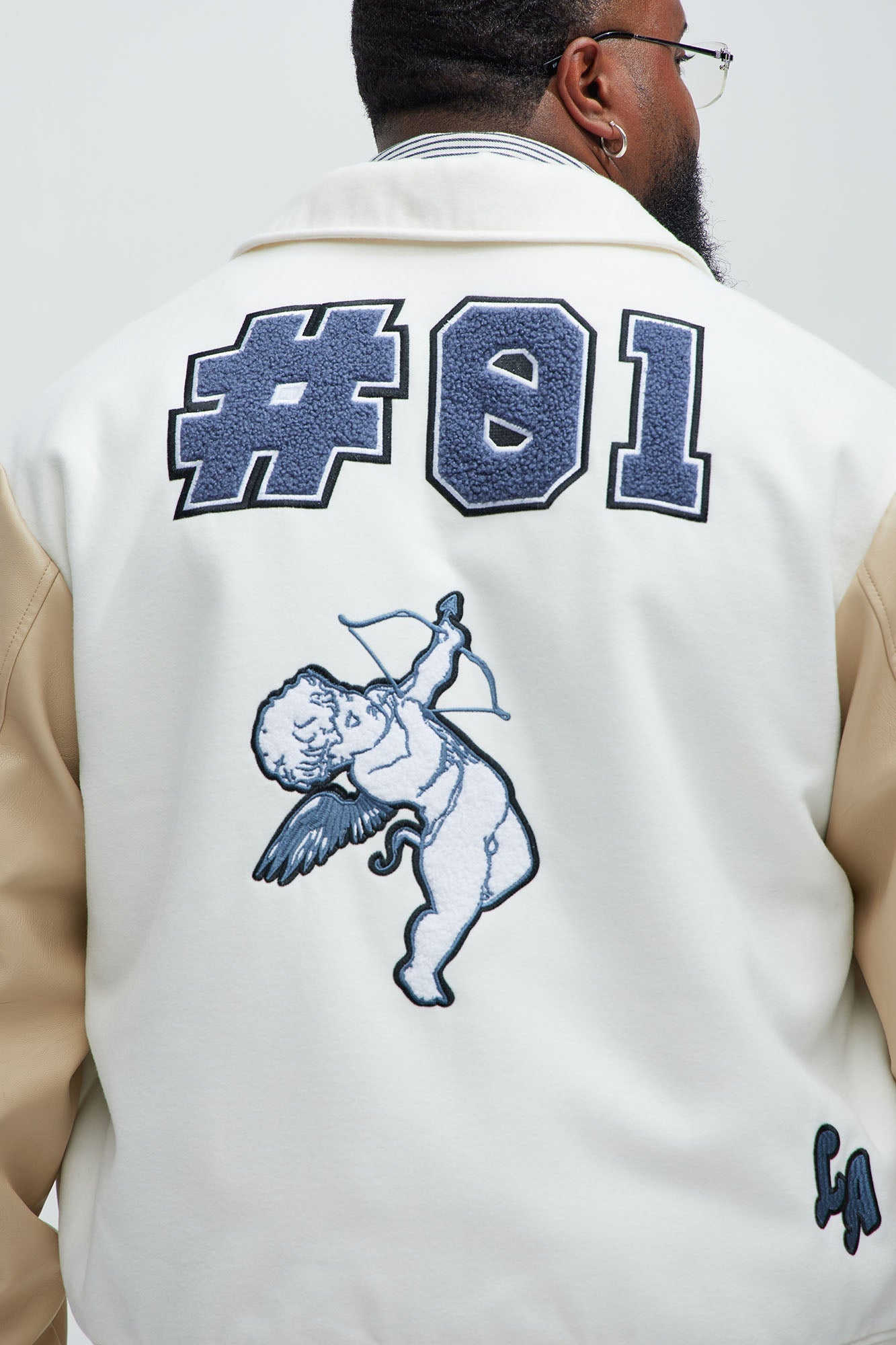 LA Patchwork Varsity Jacket - Cream/combo Fashion Nova