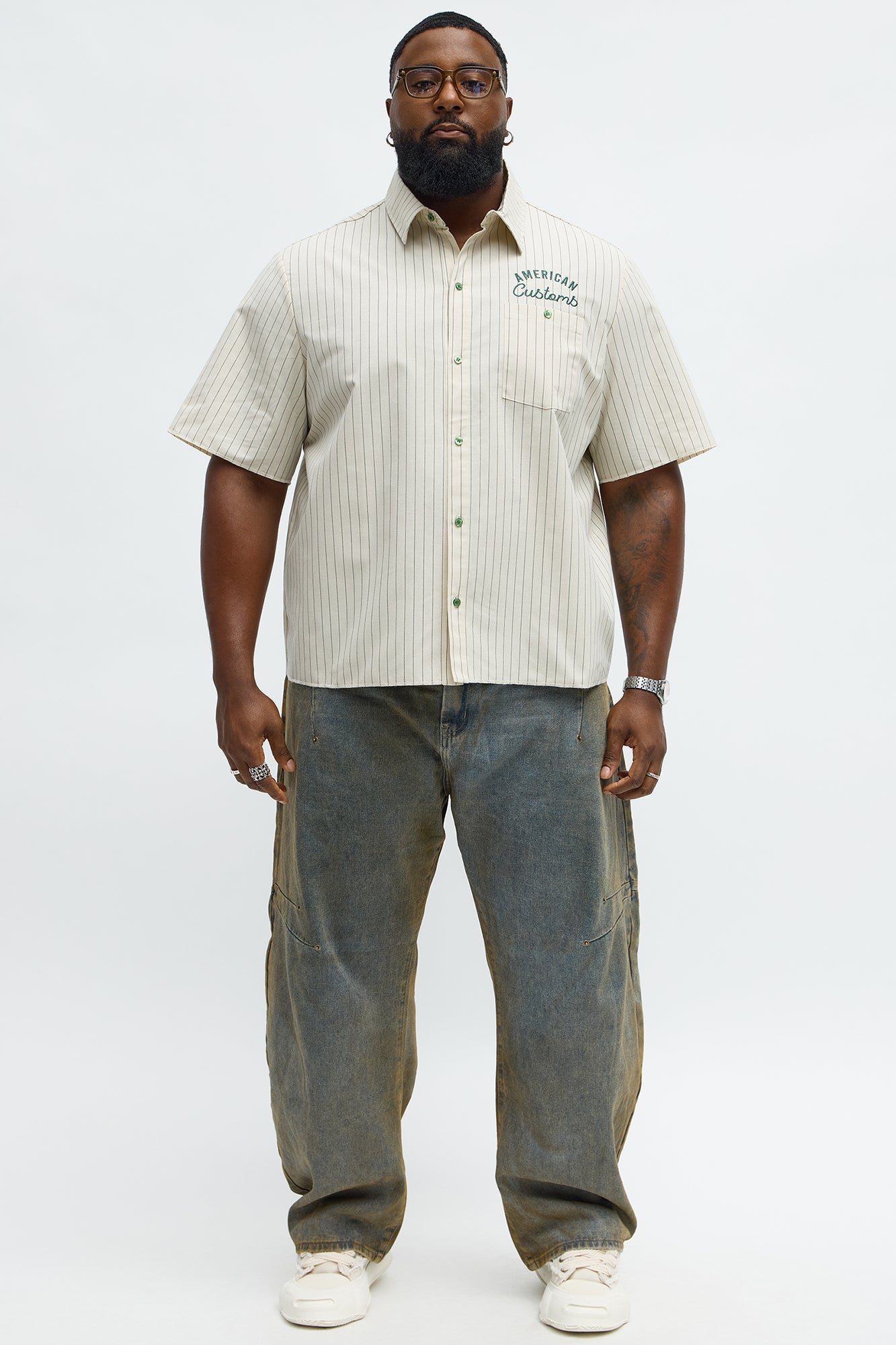 American Customs Raw Hem Mechanic Button Up Shirt - Hunter Green Fashion Nova