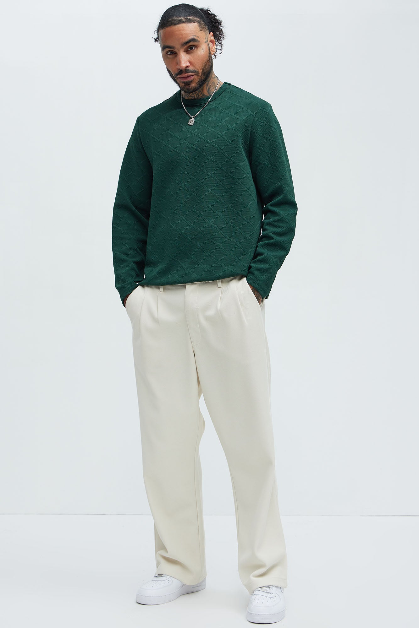 Lingo Textured Long Sleeve Tee - Green Fashion Nova
