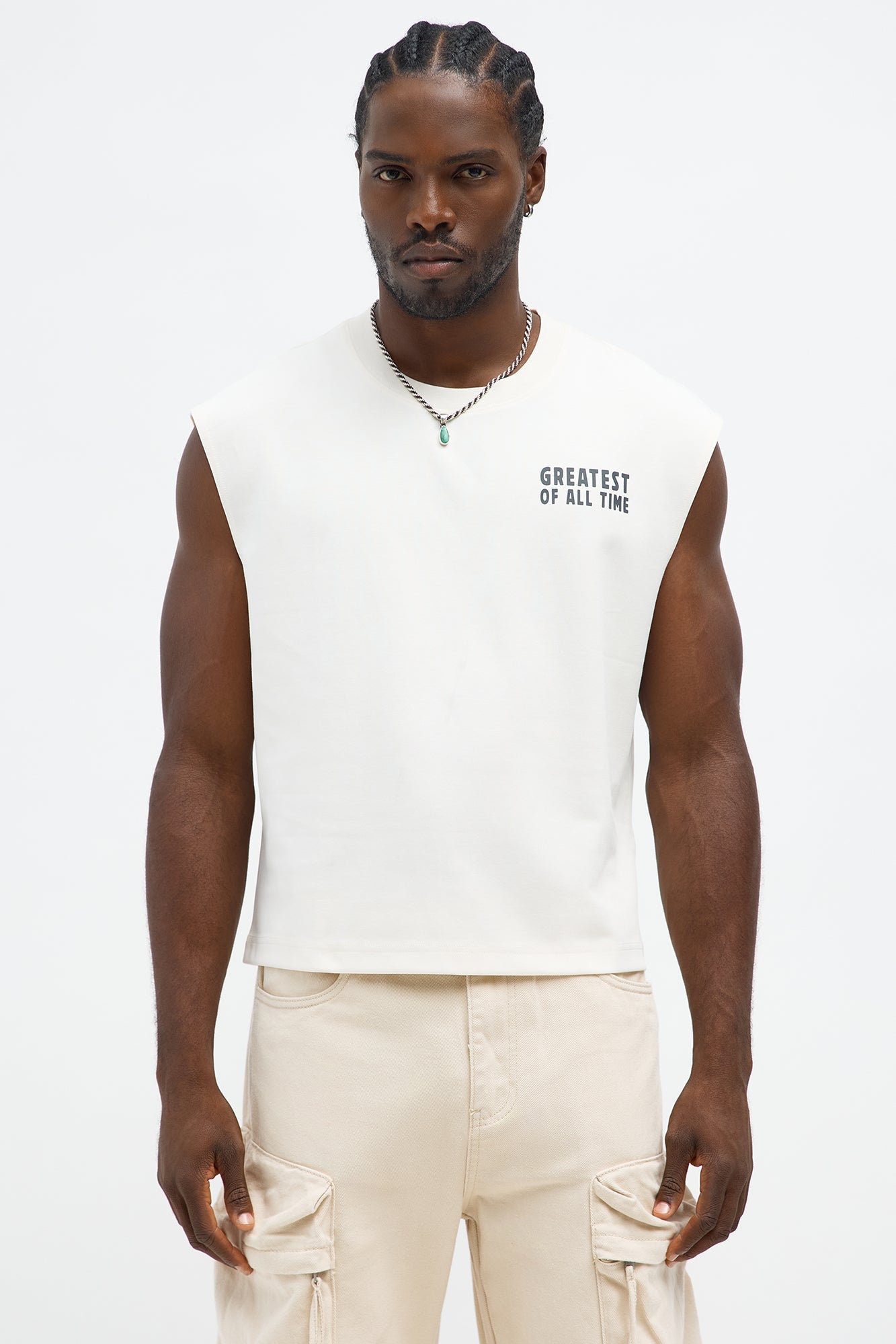 Greatest Of All Time Muscle Tee - Cream Fashion Nova