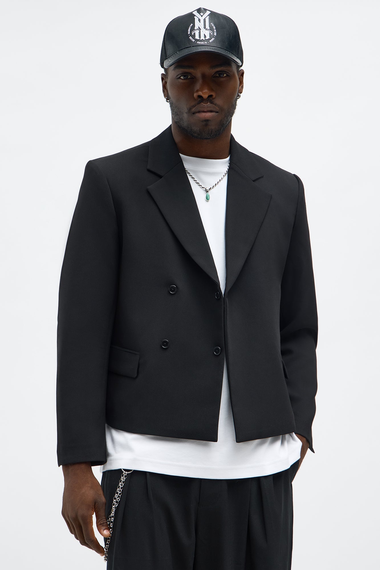 Ronan Cropped Double Breasted Blazer - Black Fashion Nova