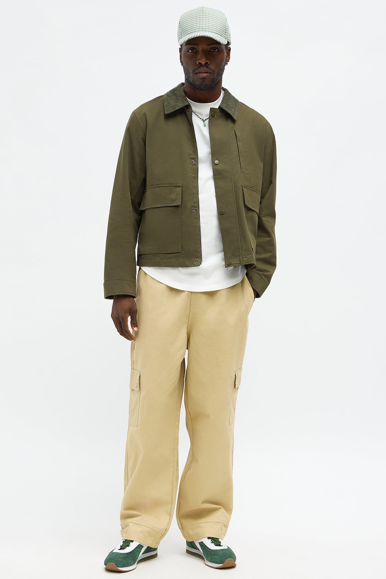 Cropped Utility Corduroy Collar Work Jacket - Olive Fashion Nova