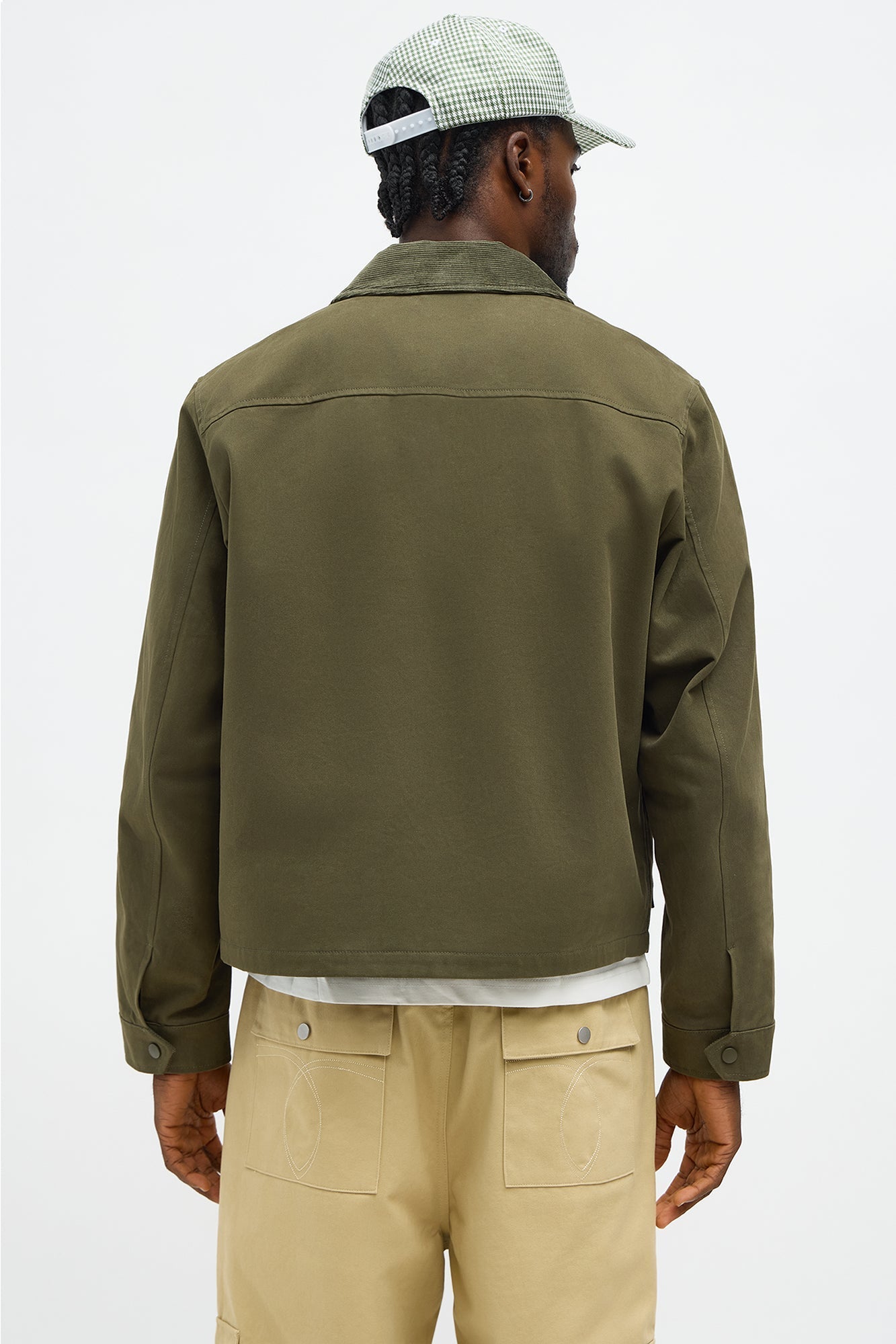Cropped Utility Corduroy Collar Work Jacket - Olive Fashion Nova