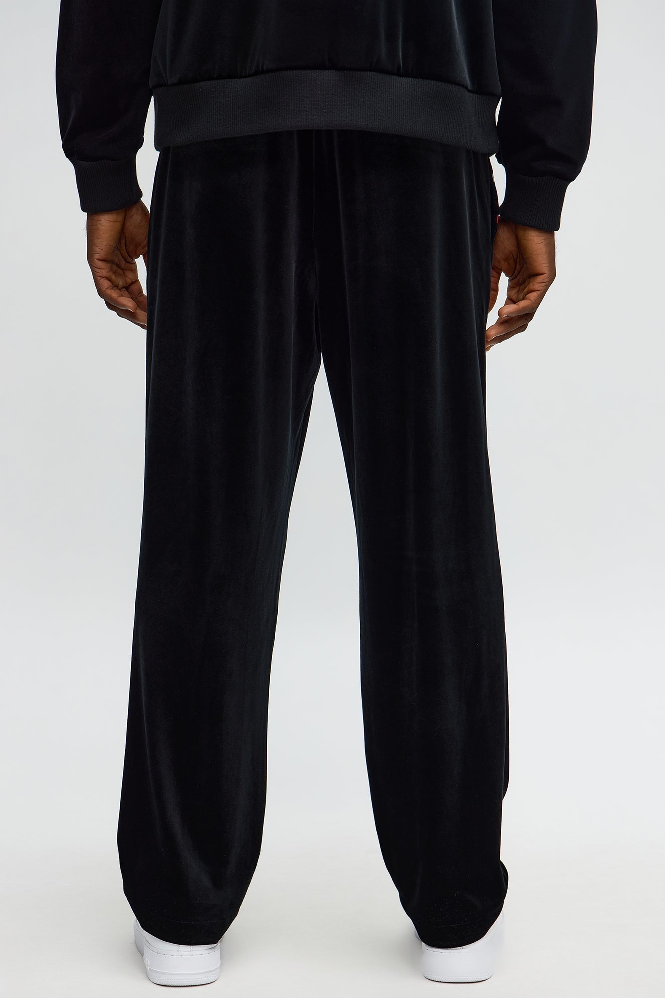 Velour Piped Courtside Straight Track Pant - Black/Red Fashion Nova