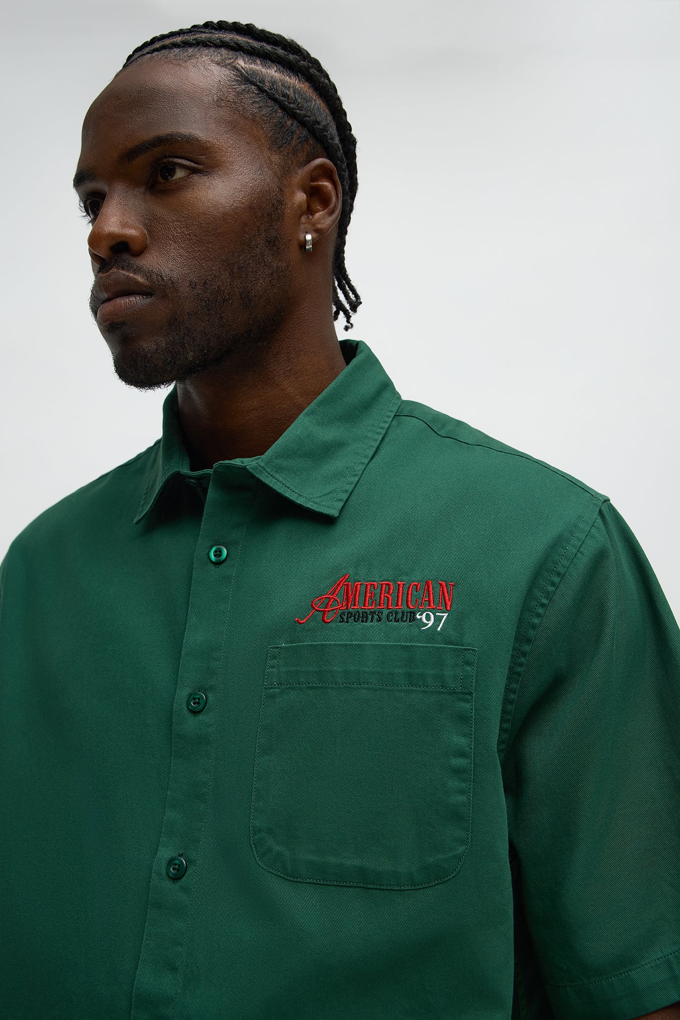 Cropped American Sports Club Mechanic Button Up Shirt - Green Fashion Nova