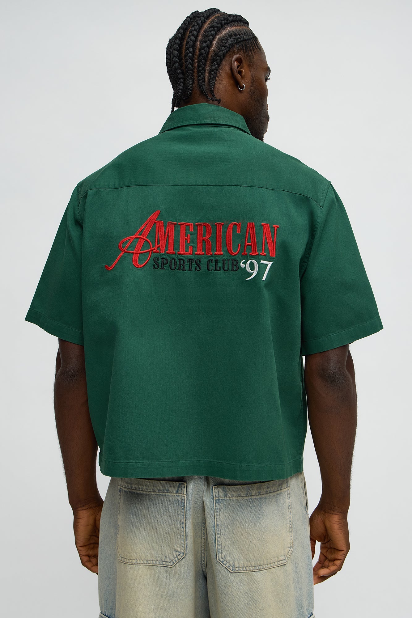 Cropped American Sports Club Mechanic Button Up Shirt - Green Fashion Nova