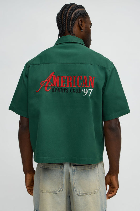 Cropped American Sports Club Mechanic Button Up Shirt - Green Fashion Nova