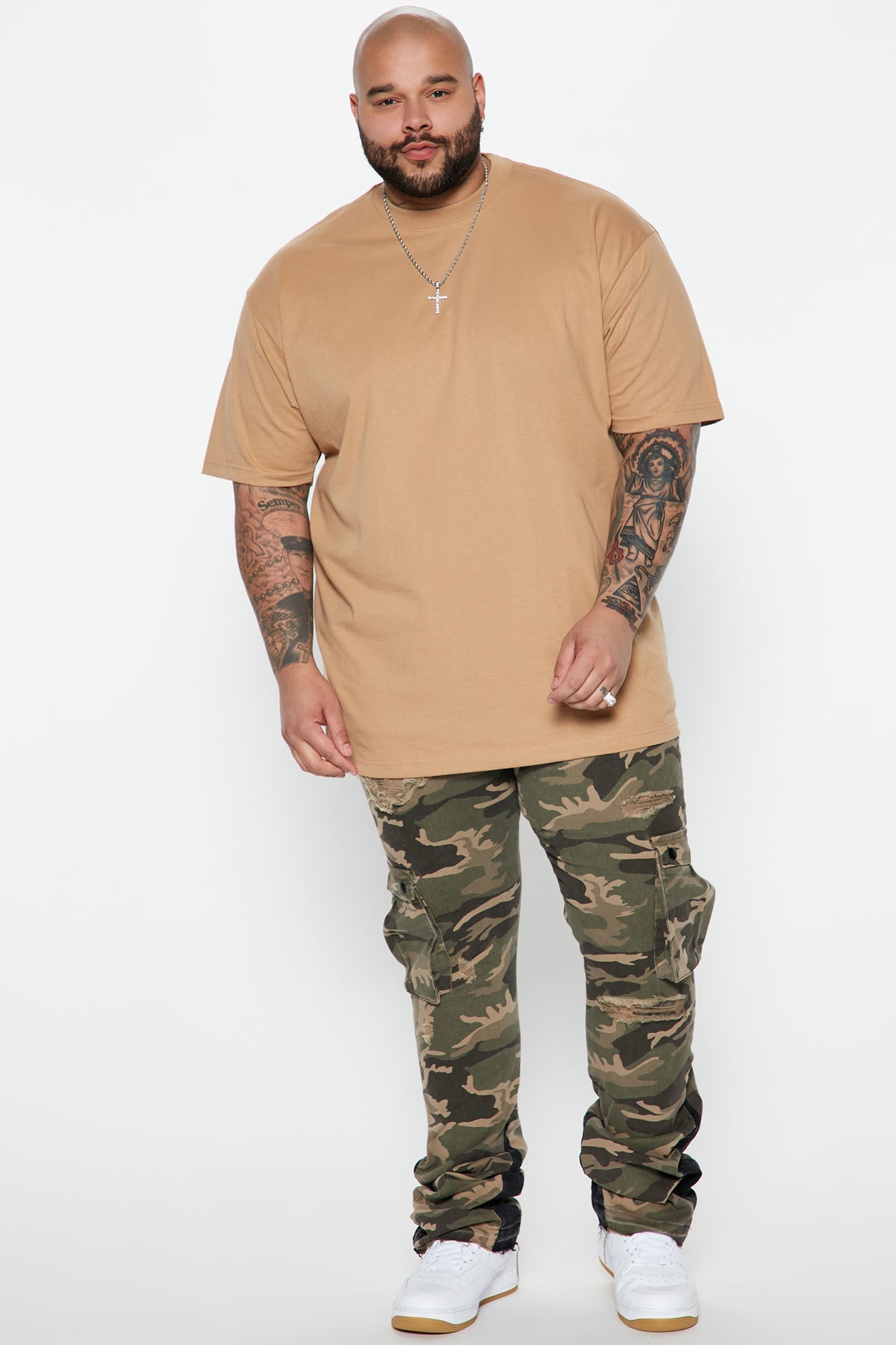 Contrast Skinny Stacked Flared Cargo Pants - Camouflage Fashion Nova