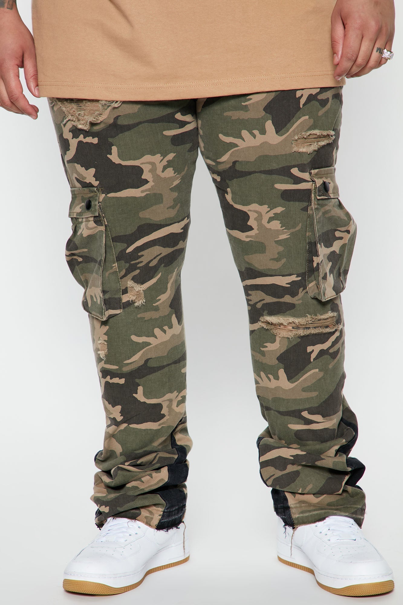 Contrast Skinny Stacked Flared Cargo Pants - Camouflage Fashion Nova