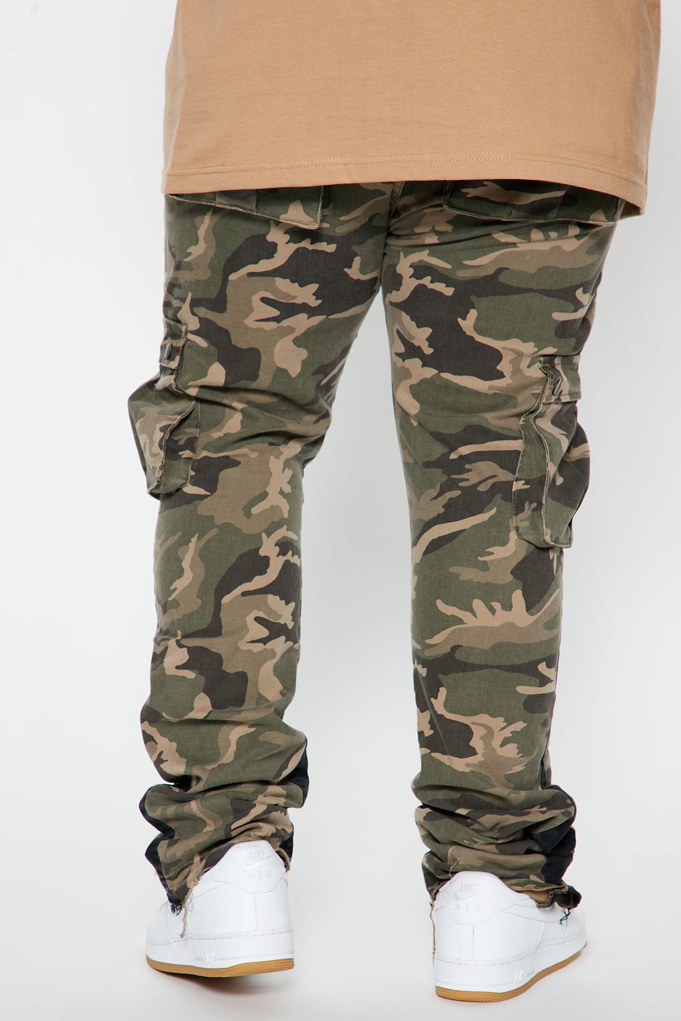 Contrast Skinny Stacked Flared Cargo Pants - Camouflage Fashion Nova