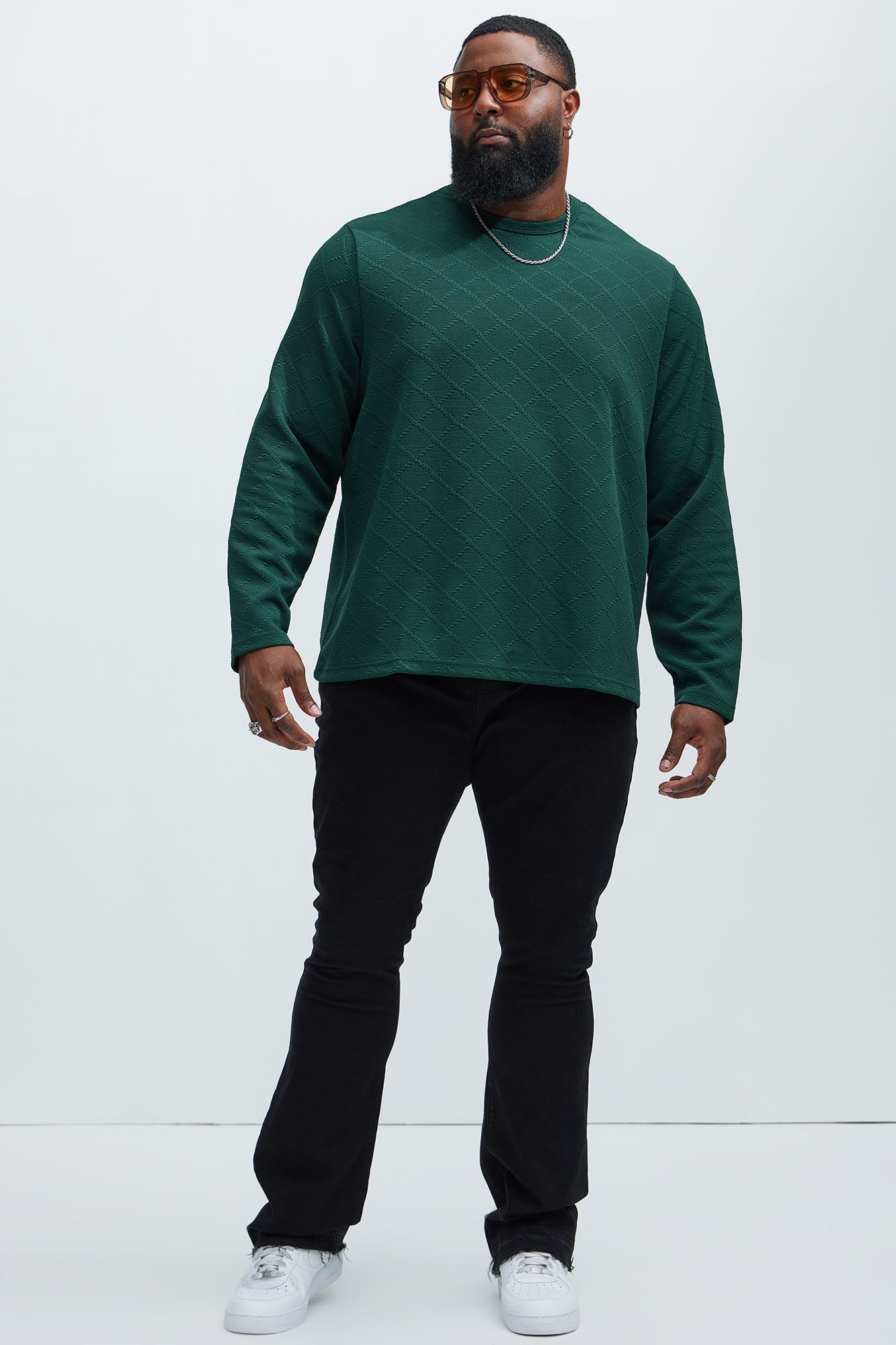 Lingo Textured Long Sleeve Tee - Green Fashion Nova