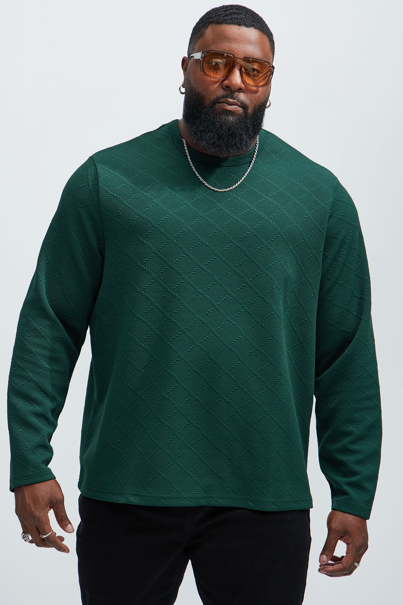 Lingo Textured Long Sleeve Tee - Green Fashion Nova
