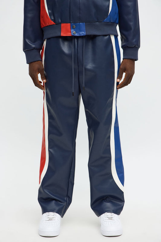 Straight King Faux Leather Moto Pant - Navy/combo Fashion Nova