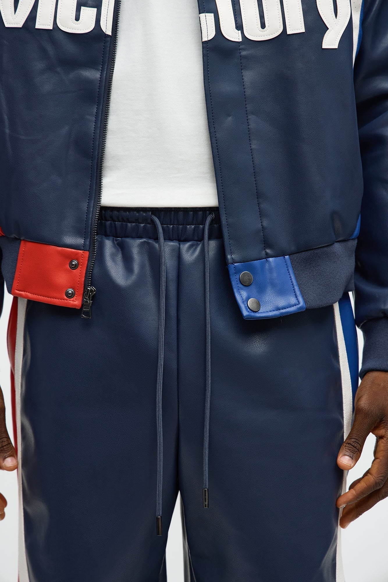 Straight King Faux Leather Moto Pant - Navy/combo Fashion Nova