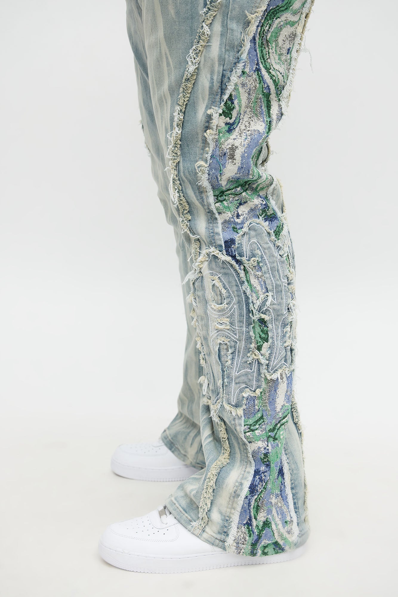 Stacked Skinny Flare Gray With Tapestry Sides Jean - Light Blue Wash Fashion Nova