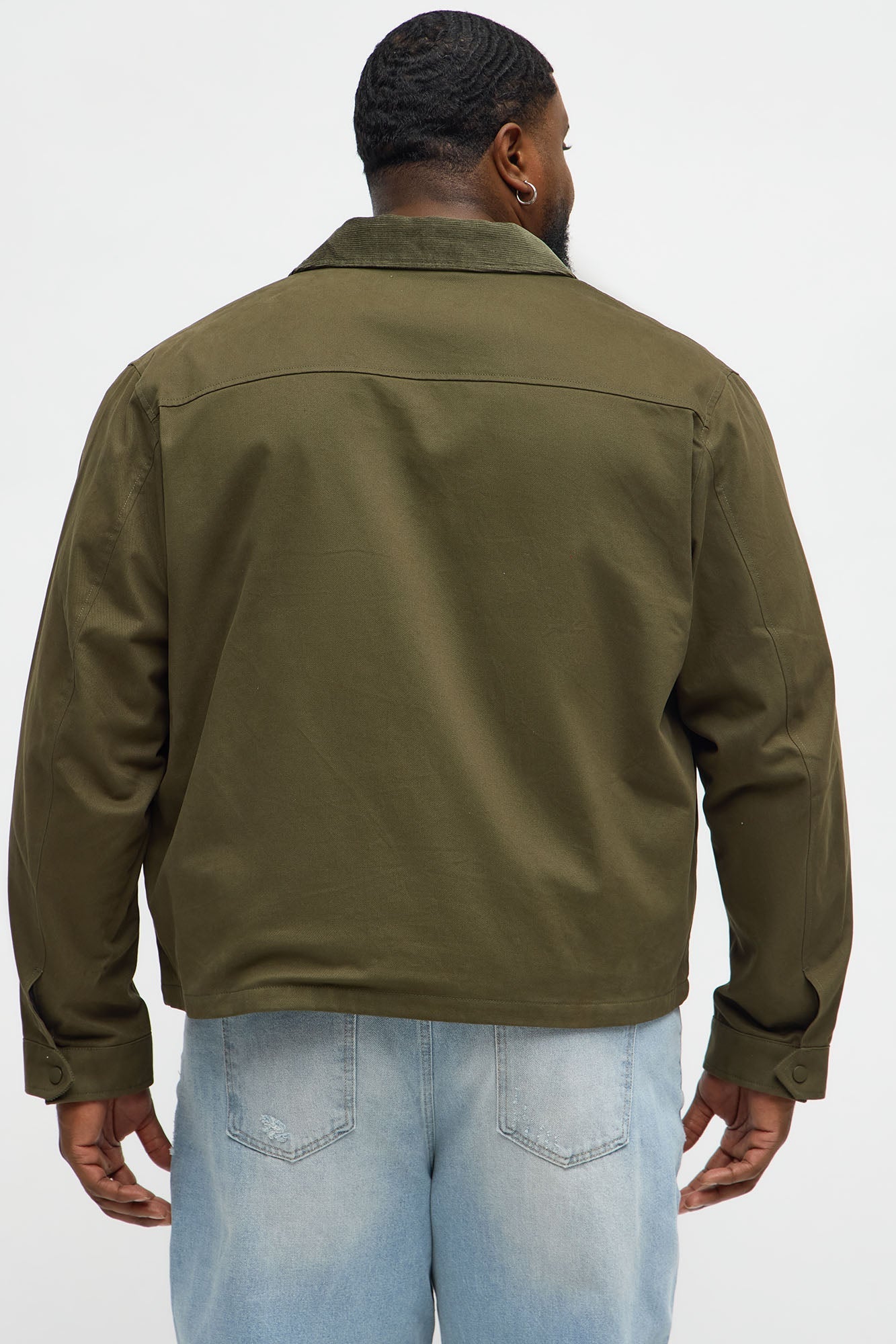 Cropped Utility Corduroy Collar Work Jacket - Olive Fashion Nova