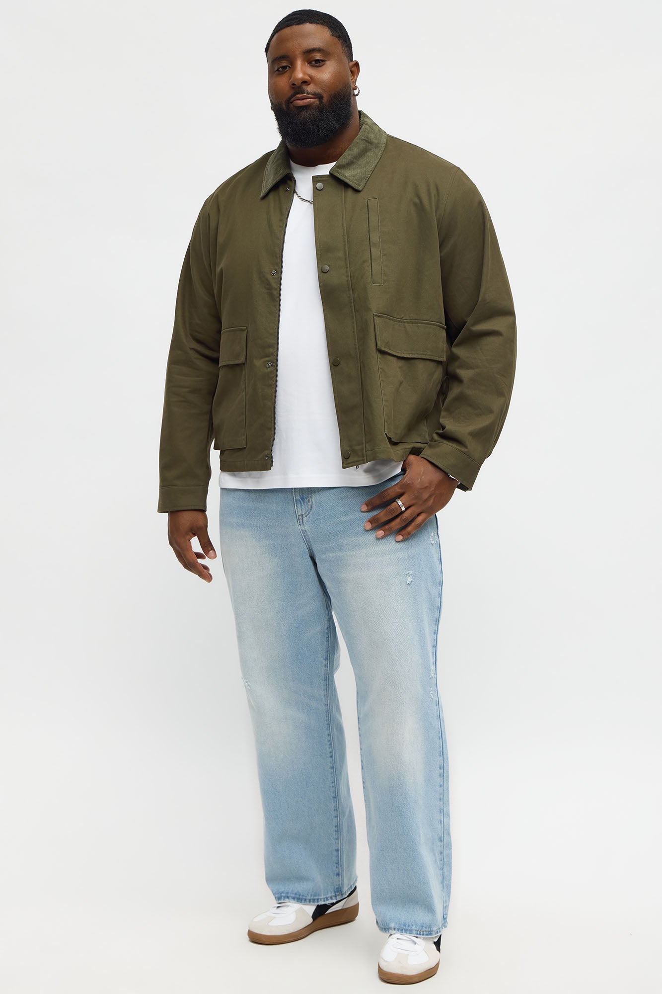 Cropped Utility Corduroy Collar Work Jacket - Olive Fashion Nova