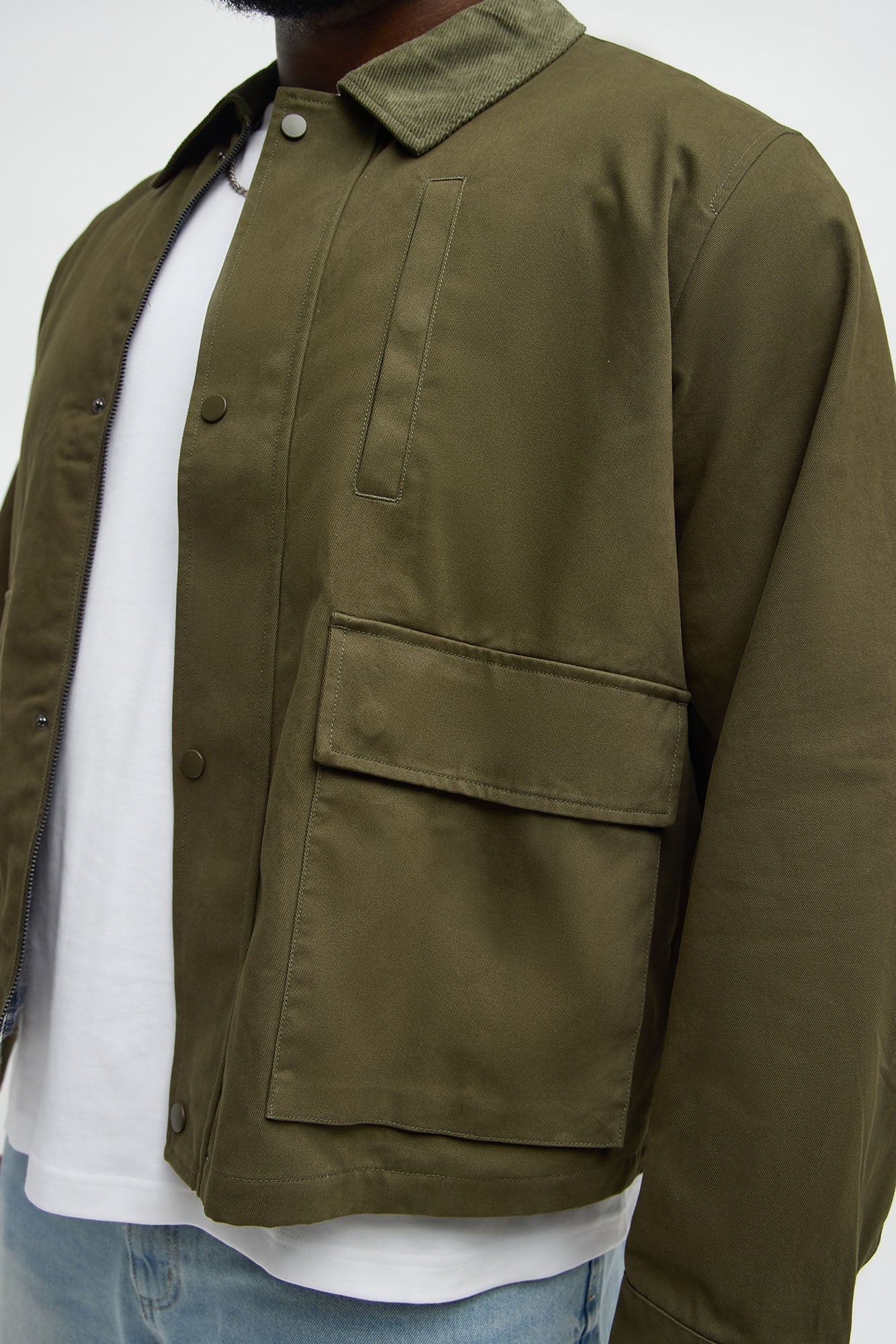 Cropped Utility Corduroy Collar Work Jacket - Olive Fashion Nova