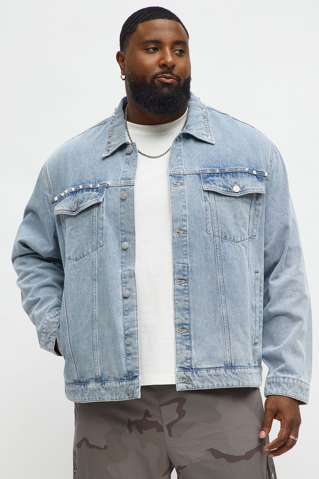 Not The Bad Guy Studded Trucker Jacket - Light Blue Wash Fashion Nova
