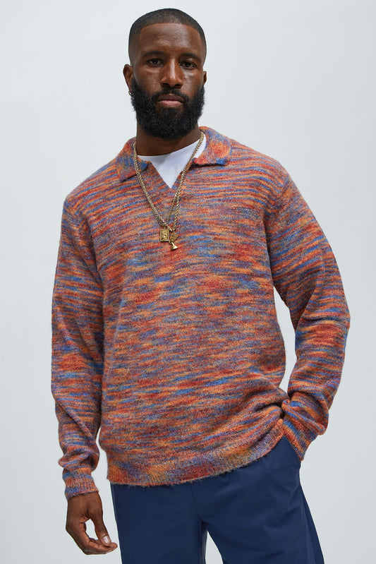Blinded Mohair Johnny Collar Sweater - Red/combo Fashion Nova