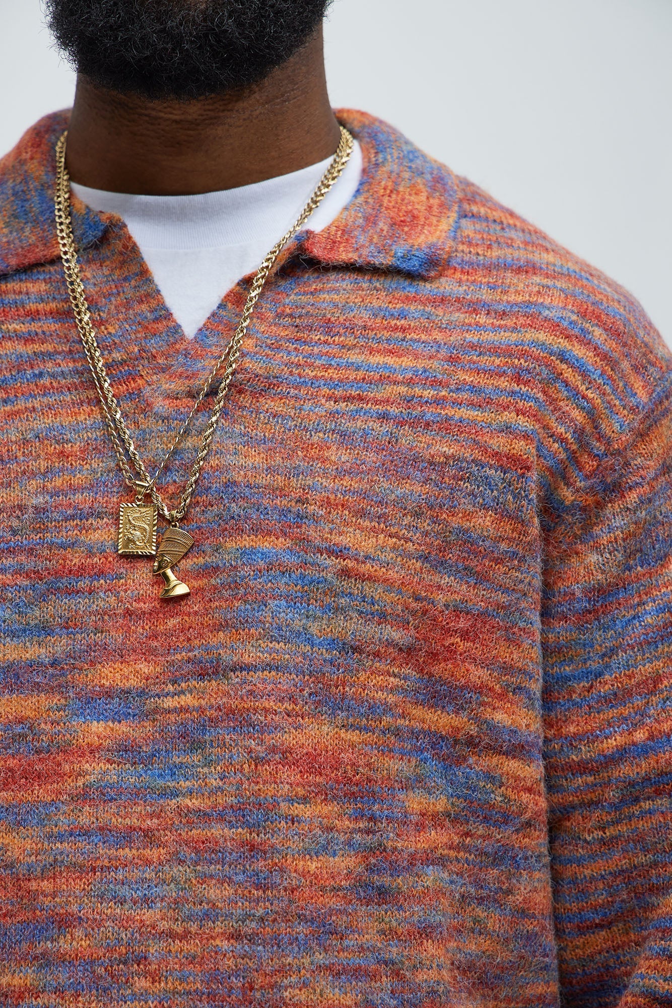 Blinded Mohair Johnny Collar Sweater - Red/combo Fashion Nova