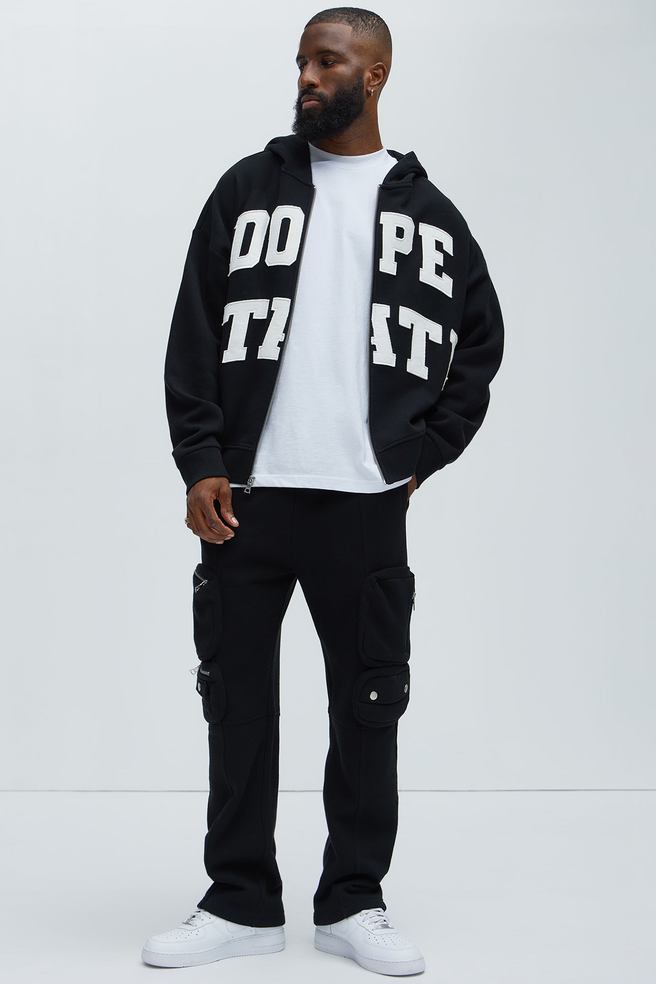 Tyson Dope State Oversized Zip Up Hoodie - Black Fashion Nova
