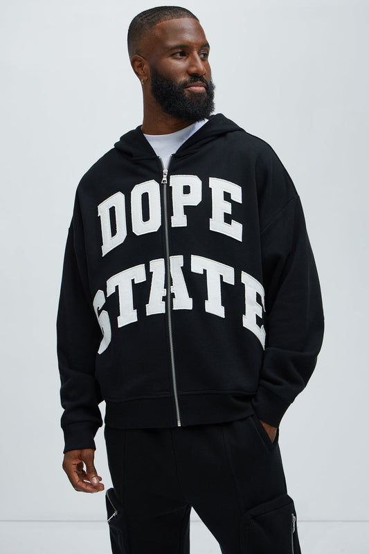 Tyson Dope State Oversized Zip Up Hoodie - Black Fashion Nova