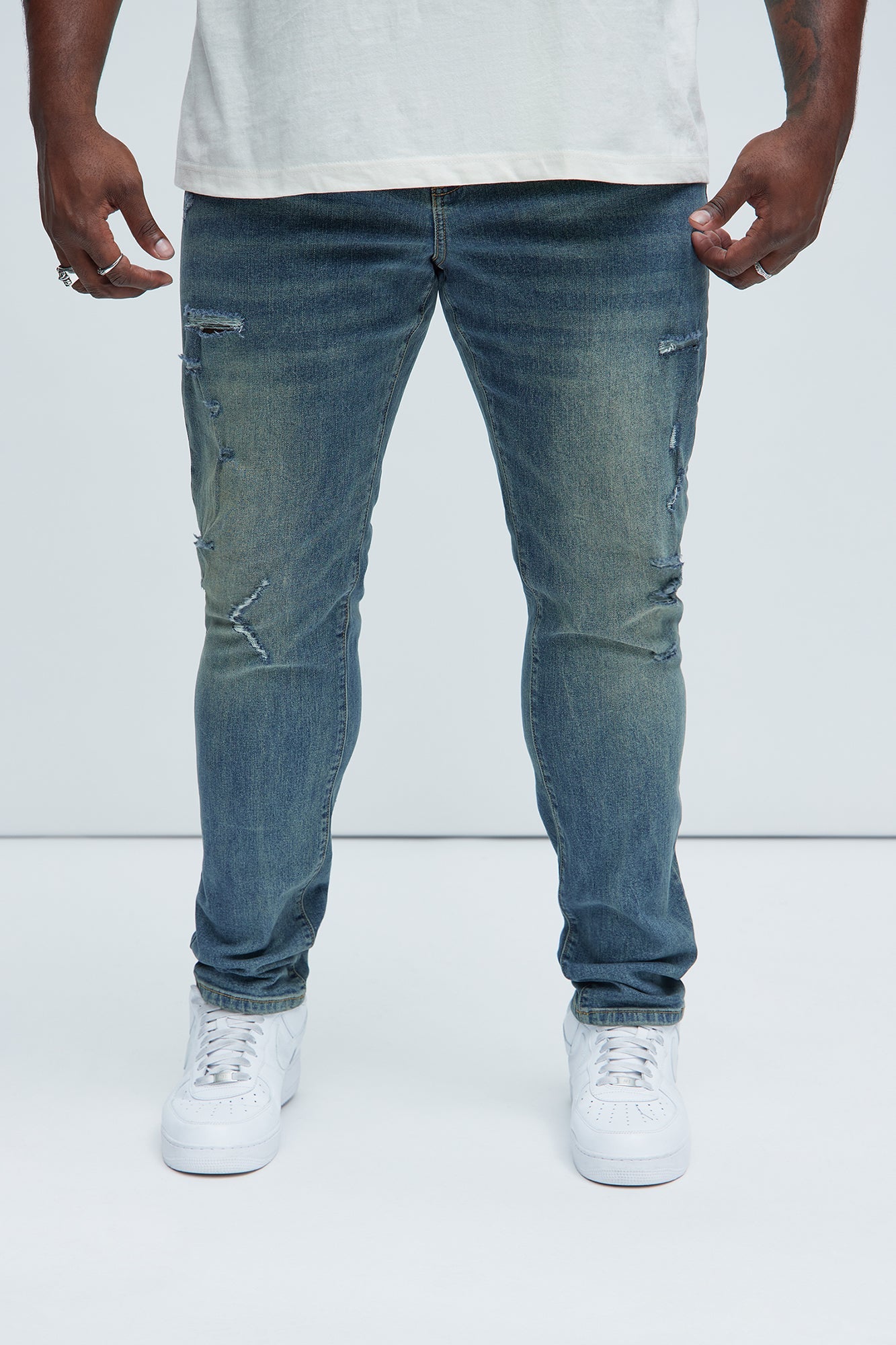 Look At Me Stacked Skinny Jeans - Vintage Blue Wash Fashion Nova