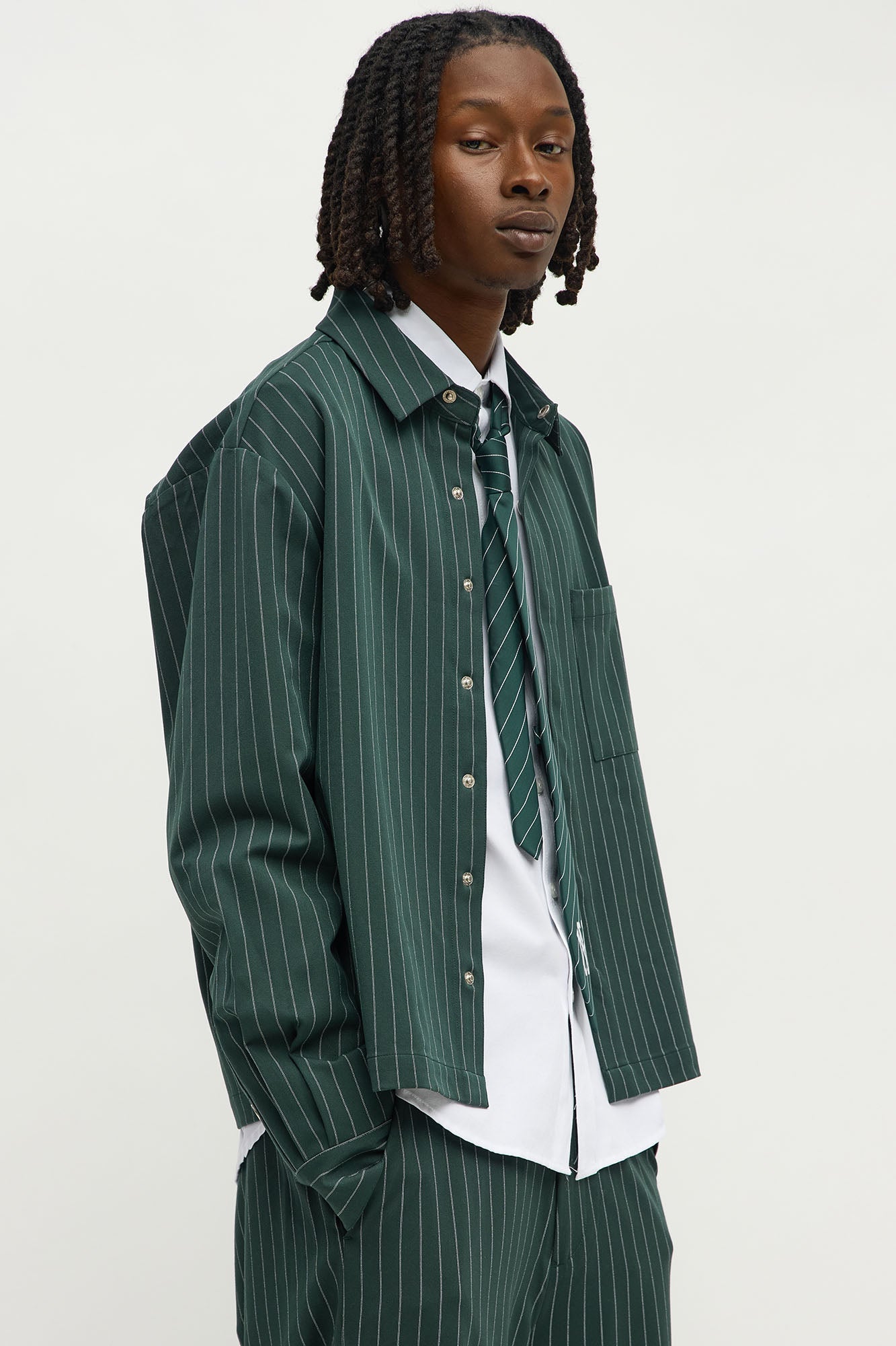 Cropped Striped Button Up Shirt - Green Fashion Nova