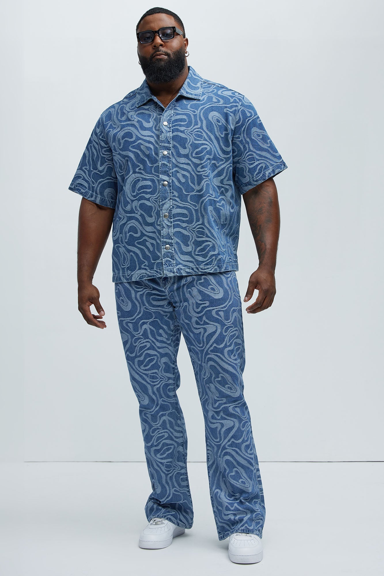 Fingerprints Swirl Denim Shirt - Medium Blue Wash Fashion Nova