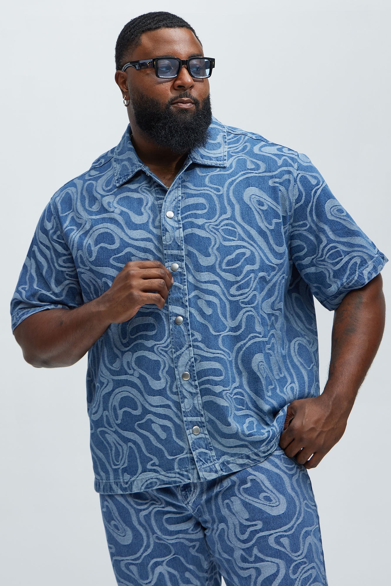 Fingerprints Swirl Denim Shirt - Medium Blue Wash Fashion Nova