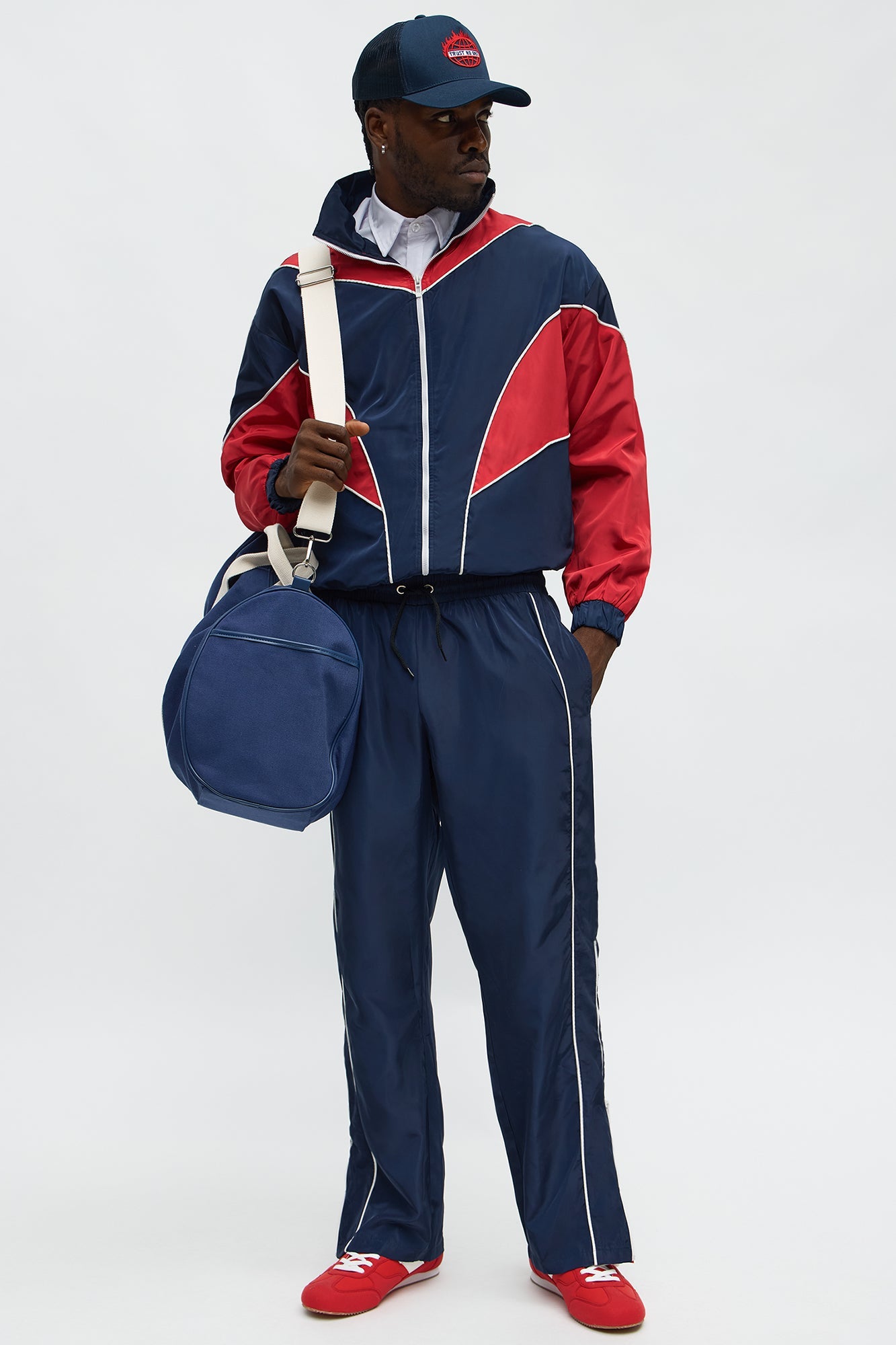 Straight Color Block Club Zipper Pant - Navy/combo Fashion Nova